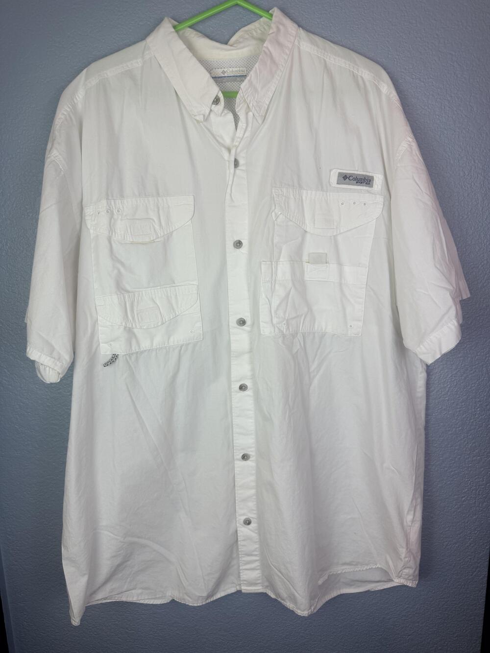 Columbia PFG Shirt Mens XL White Short Sleeve Fishing Vented Pockets Outdoor